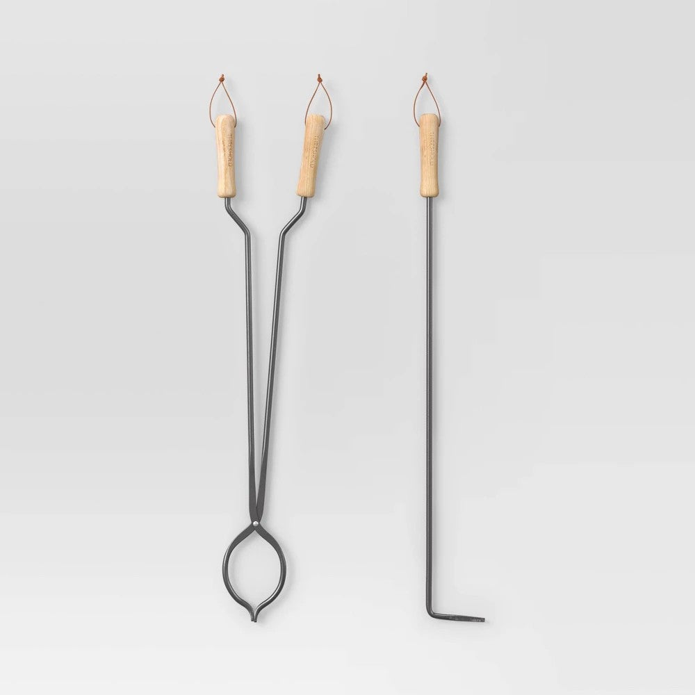 2pc Tongs and Fire Poker Tool Set Black - Threshold™ - Bellso